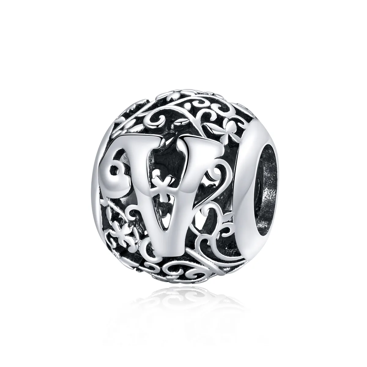 Openwork Flower Letter V Charm - PANDORA Style - SCC1444-V