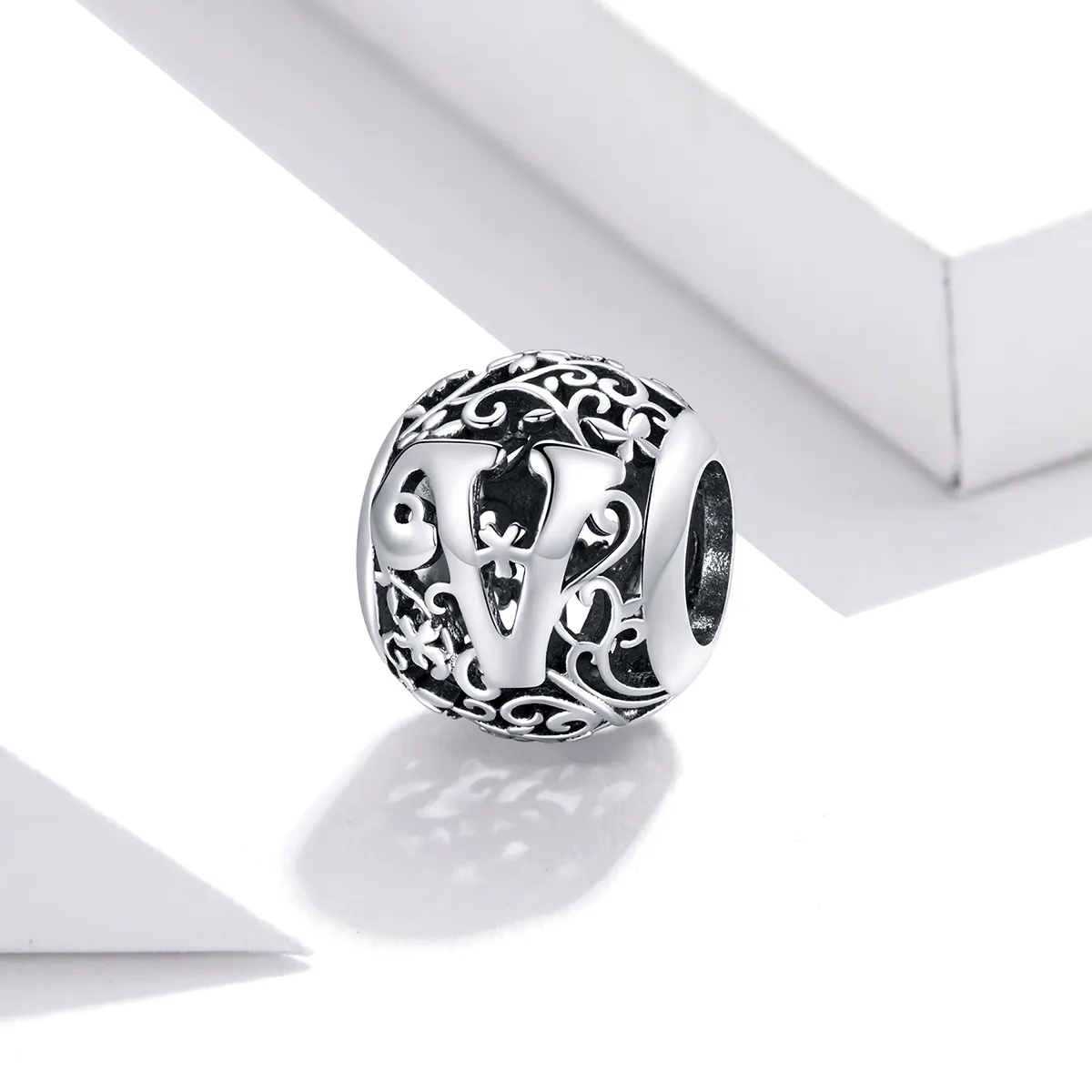 Openwork Flower Letter V Charm - PANDORA Style - SCC1444-V