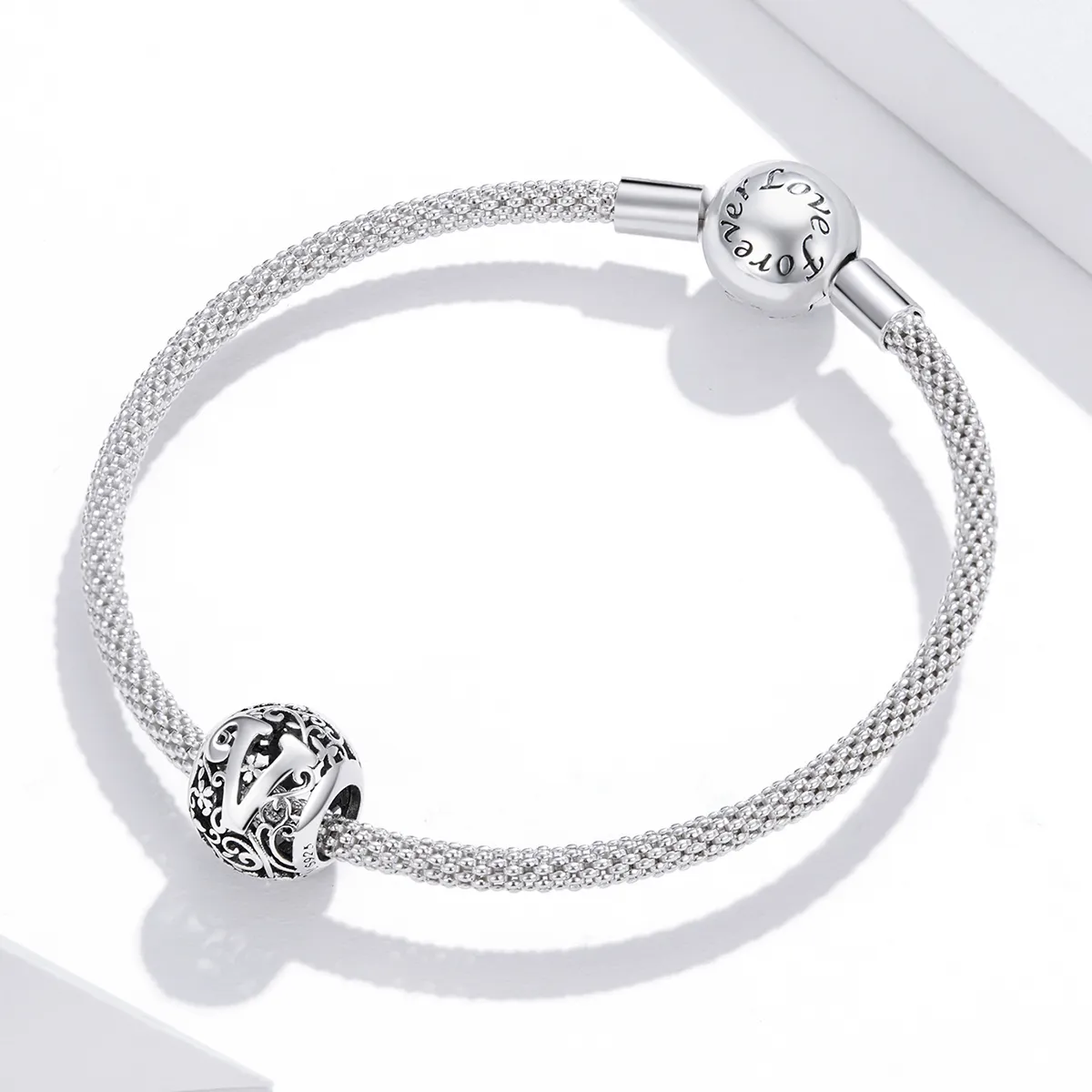 Openwork Flower Letter V Charm - PANDORA Style - SCC1444-V