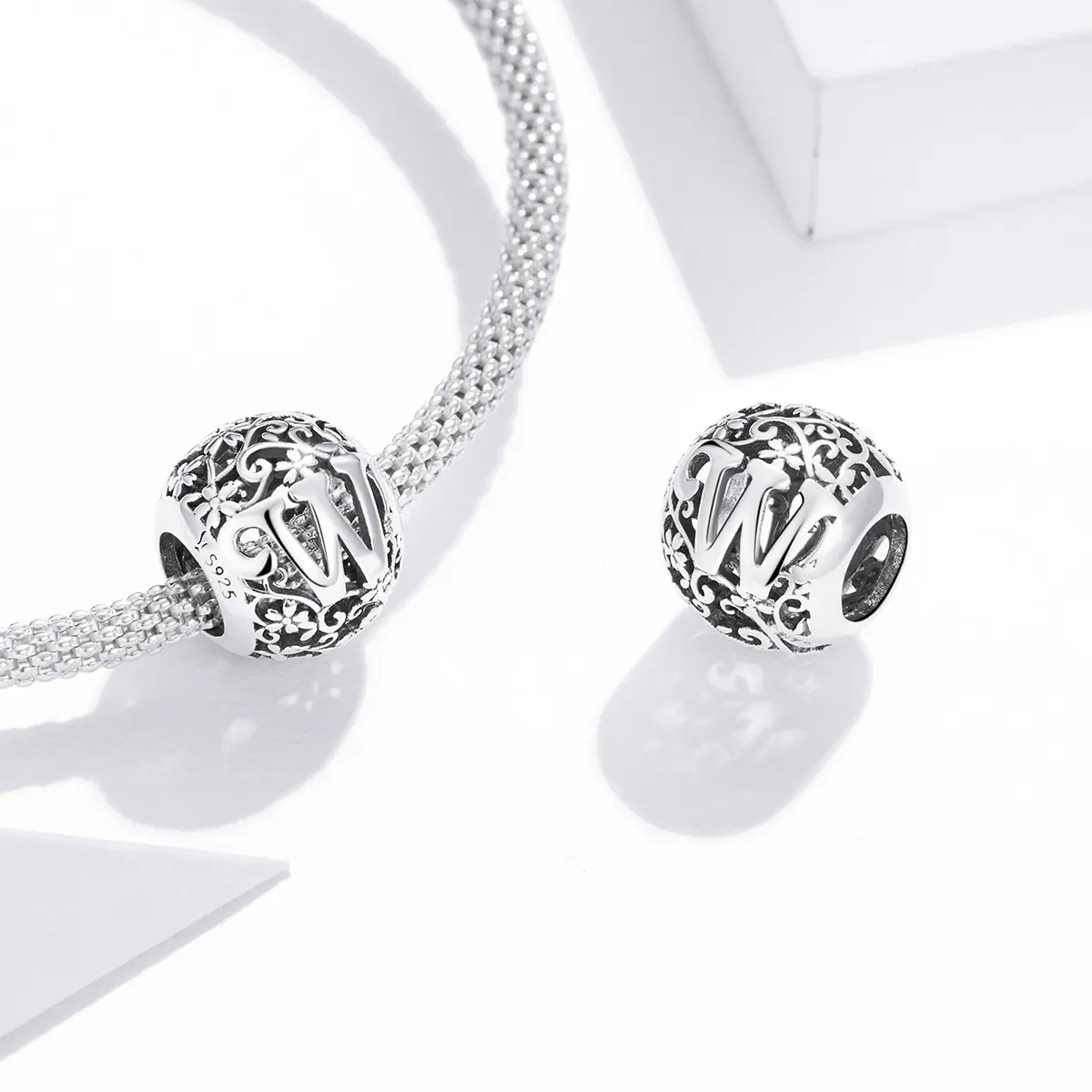 Openwork Flower Letter W Charm - PANDORA Style - SCC1444-W