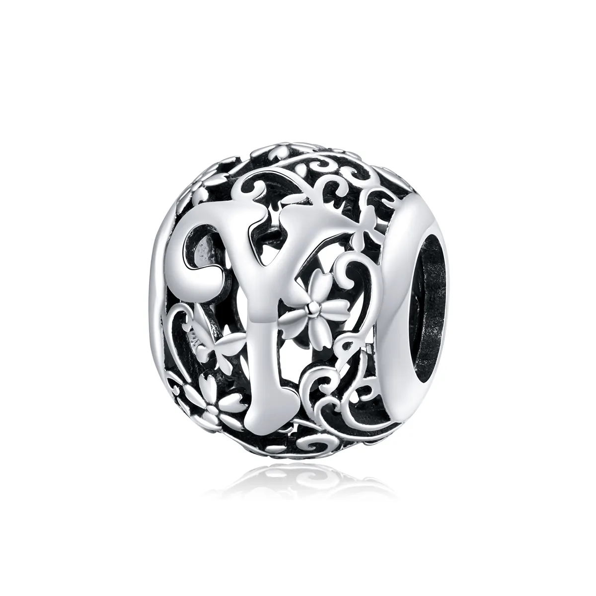 Openwork Flower Letter Y Charm - PANDORA Style - SCC1444-Y