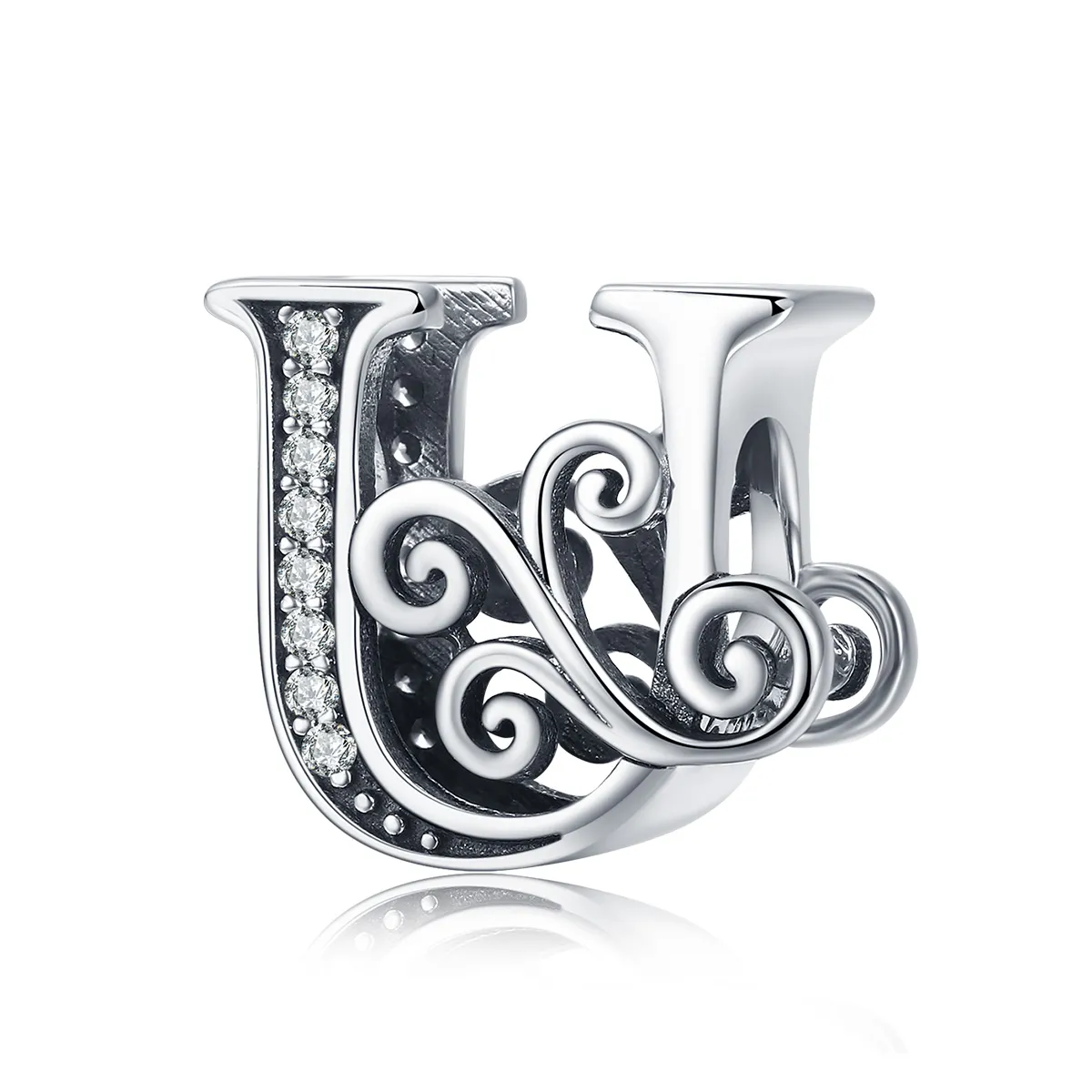 pandora style sparkling pavé flower letter u charm bsc030 u