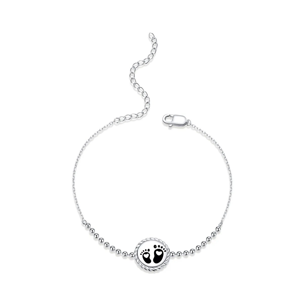 Black Pandora Style Silver Bracelet Footprint - SCB209