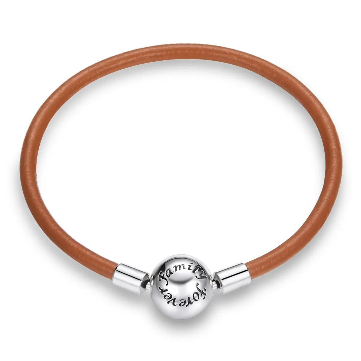 Brown Pandora Style Leather Bracelet, Family Forever - SCB215