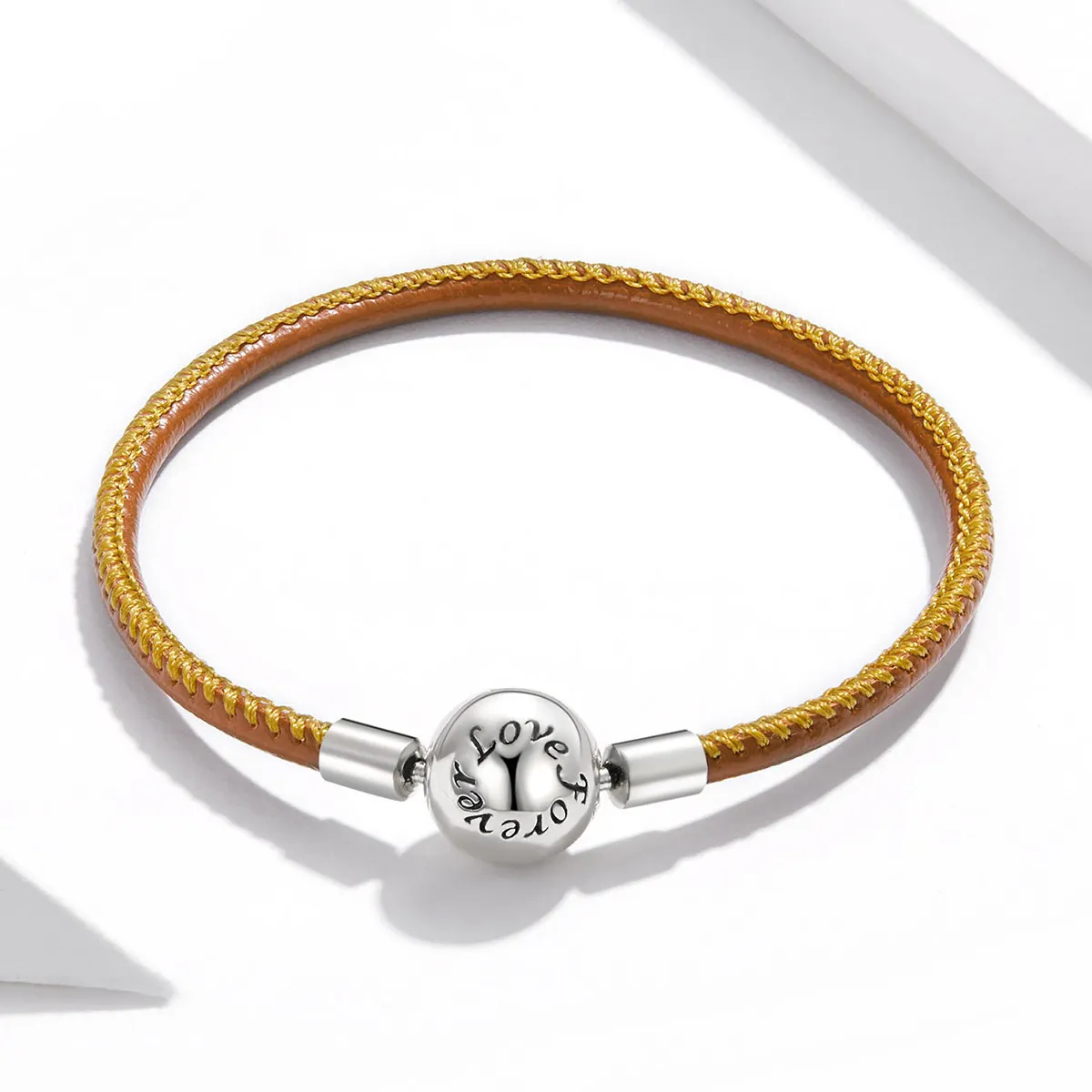 Brown Pandora Style Leather Bracelet, Family Forever - SCB215