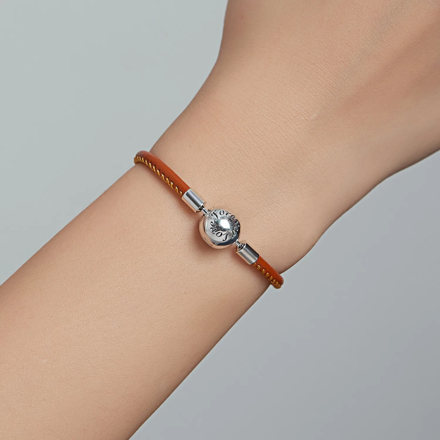 Brown Pandora Style Leather Bracelet, Family Forever - SCB215