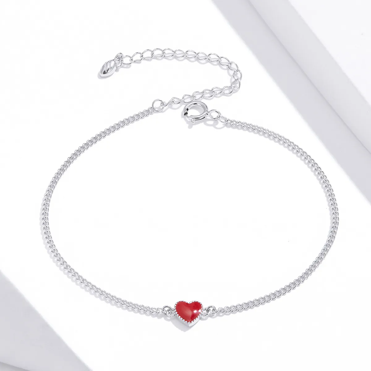 Red Pandora Style Silver Bracelet Heart - SCB182