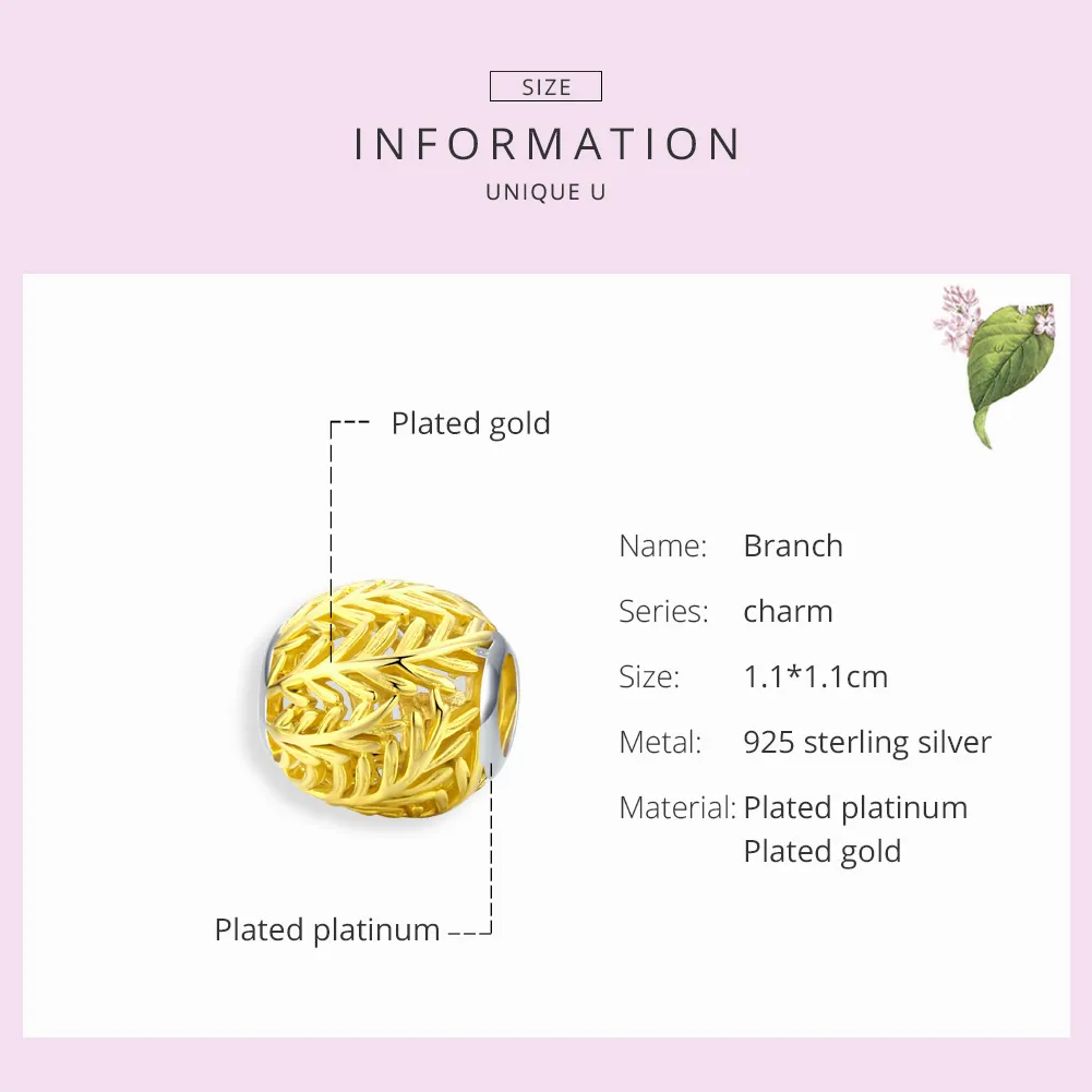 Pandora Style 18ct Gold Plated Charm, Branch - SCC1332