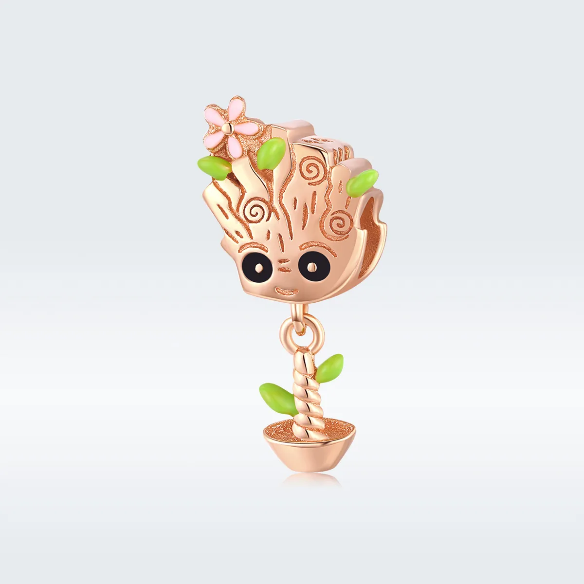 Pandora Style Rose Gold Charm, Baby Groot, Green Enamel - BSC130