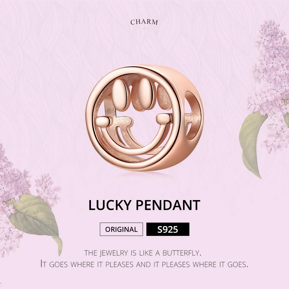 Pandora Style Rose Gold Charm, Lucky Smile - SCC1787