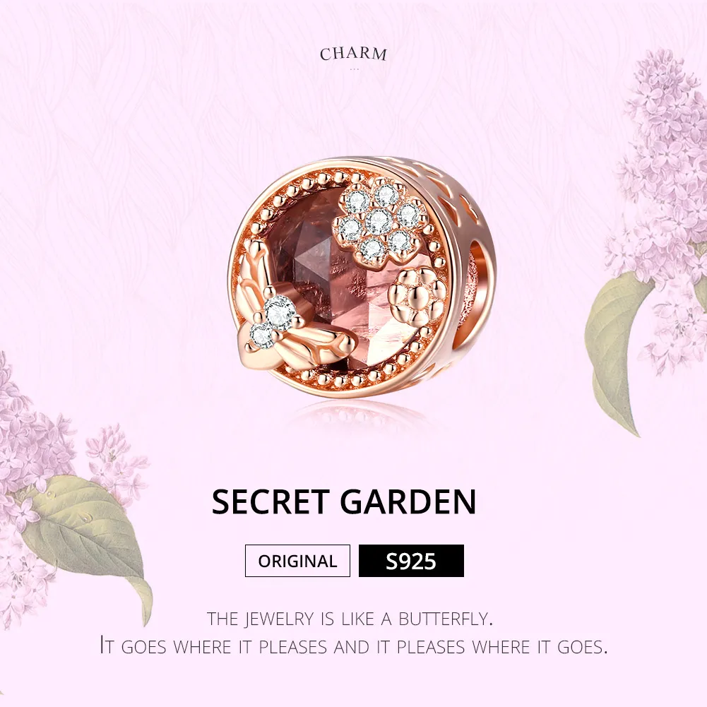 Pandora Style Rose Gold Charm, Secret Garden - BSC389