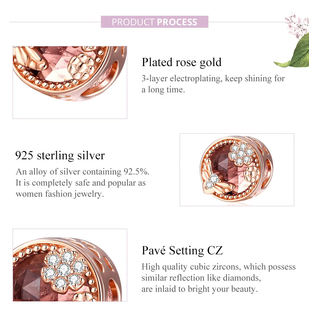 Pandora Style Rose Gold Charm, Secret Garden - BSC389