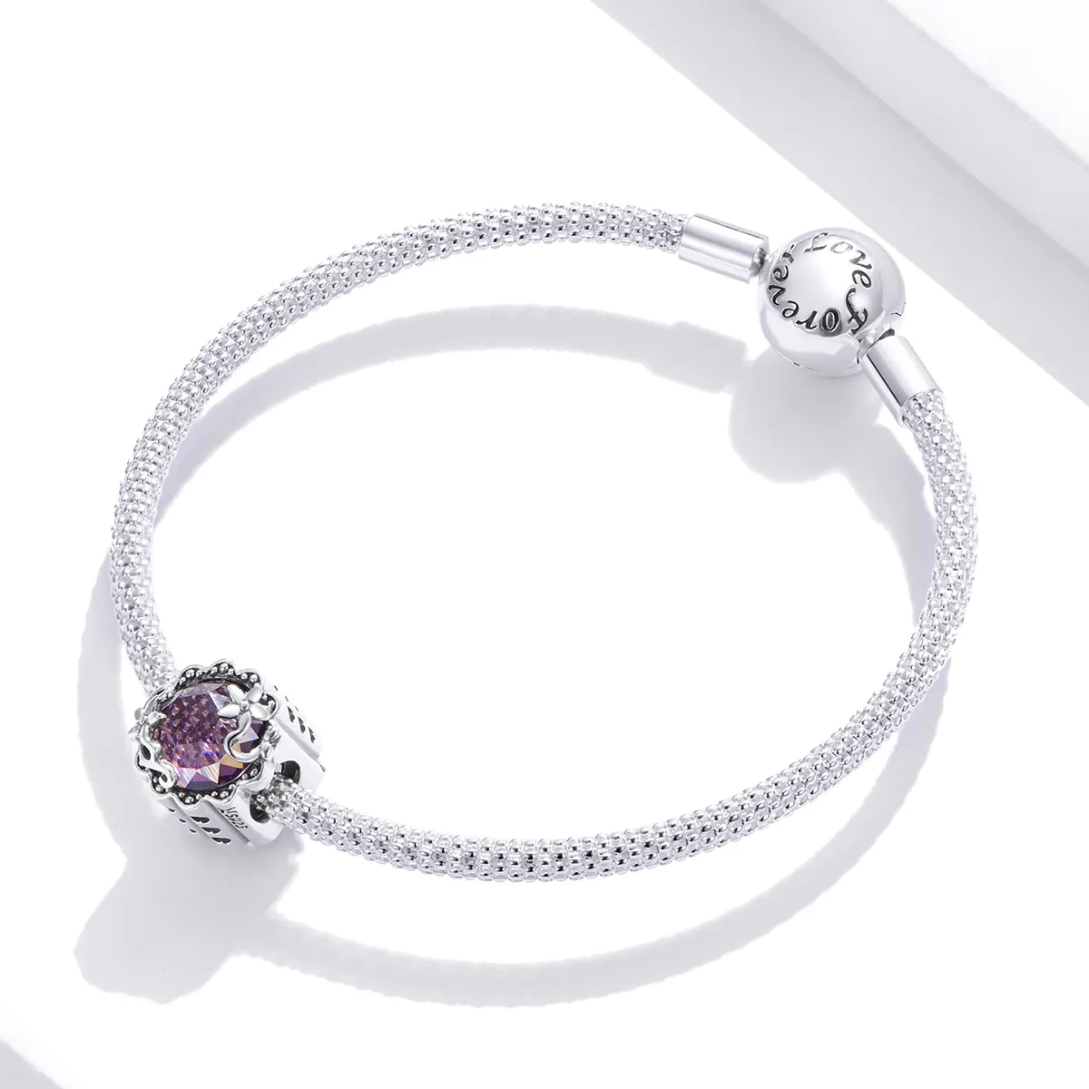 Pandora Style Silver Charm, Amethyst Pattern - SCC1796