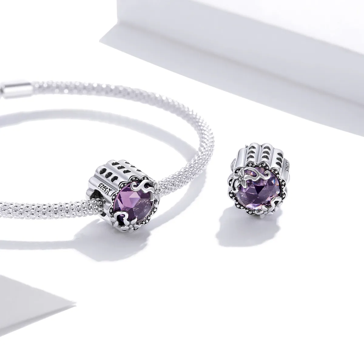 Pandora Style Silver Charm, Amethyst Pattern - SCC1796