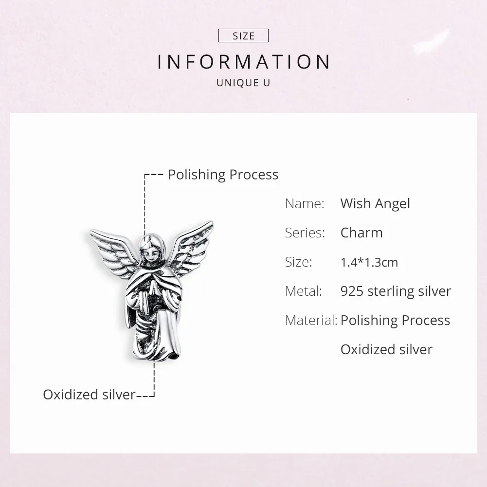 Pandora Style Silver Charm, Angel of Love - BSC314