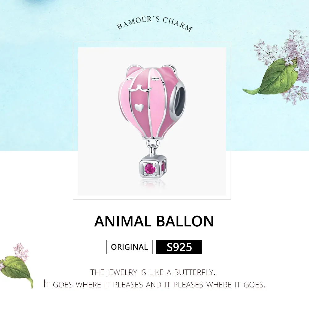 Pandora Style Silver Charm, Animal Ballon, Pink Enamel - SCC1378