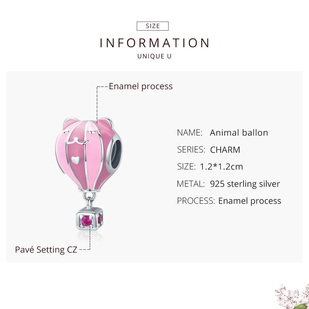 Pandora Style Silver Charm, Animal Ballon, Pink Enamel - SCC1378