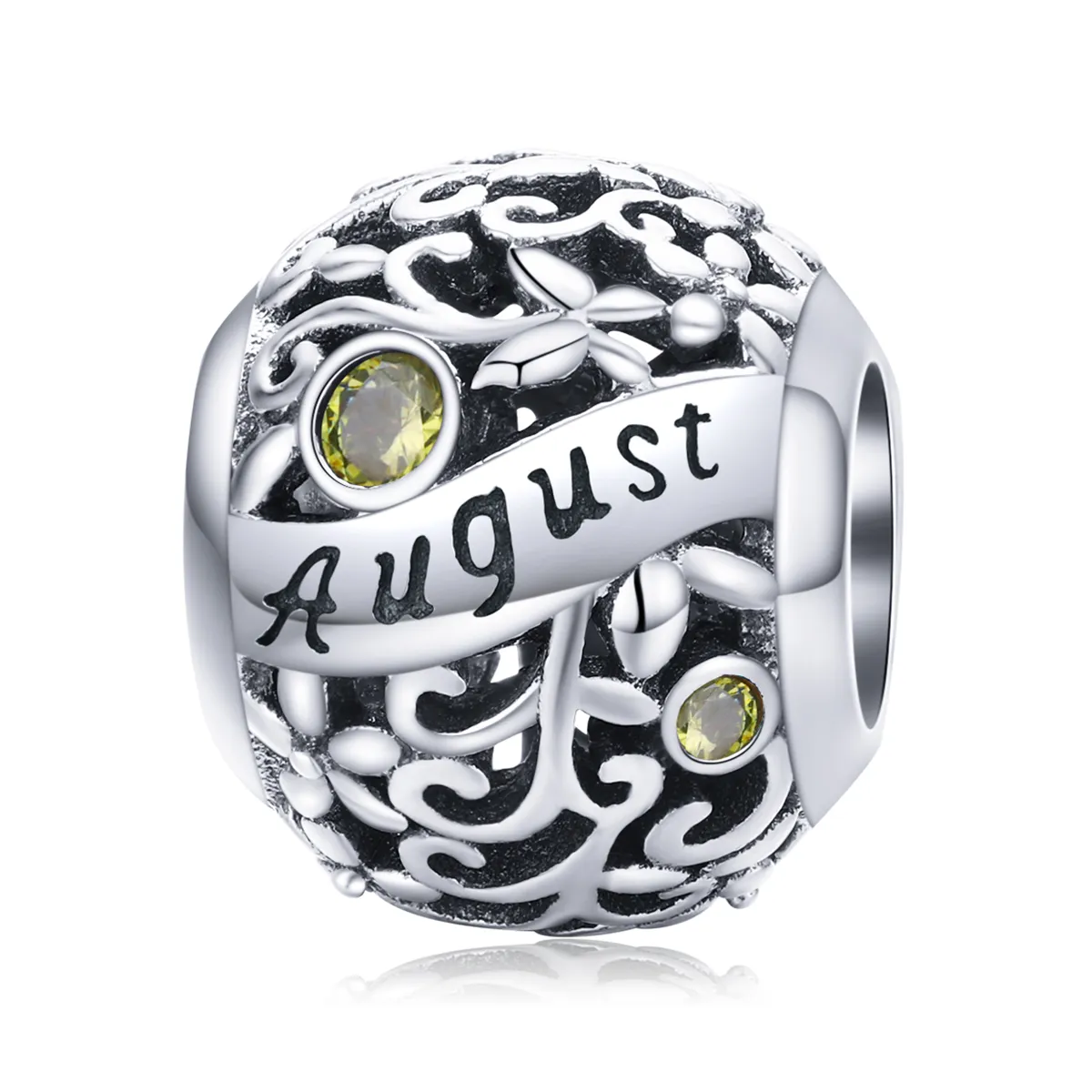 Pandora Style Silver Charm, August Peridot Birthstone - SCC1385-8