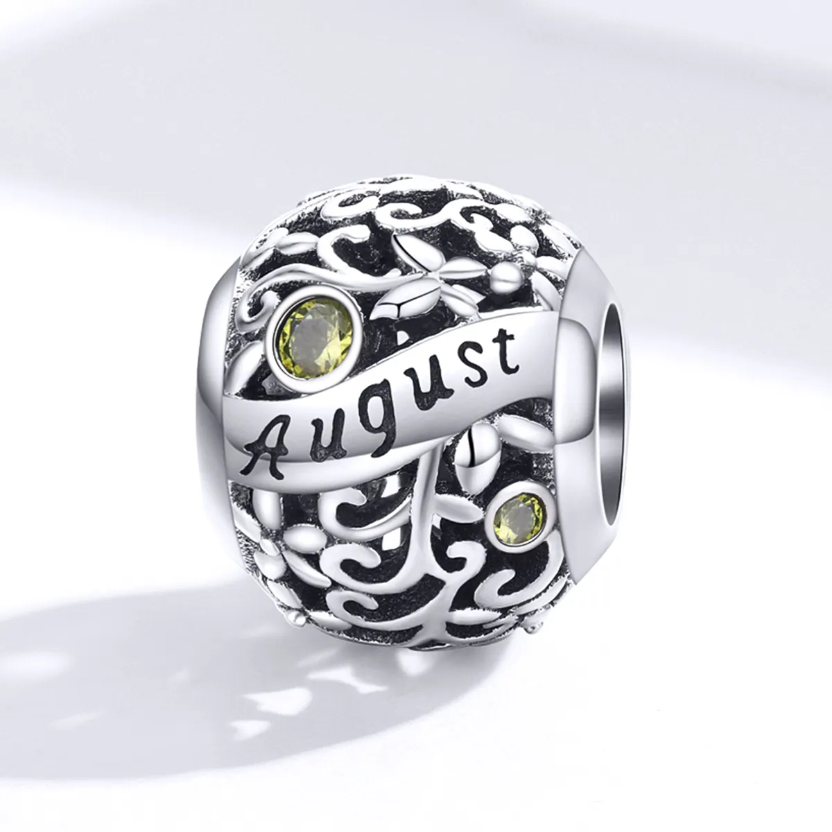 Pandora Style Silver Charm, August Peridot Birthstone - SCC1385-8