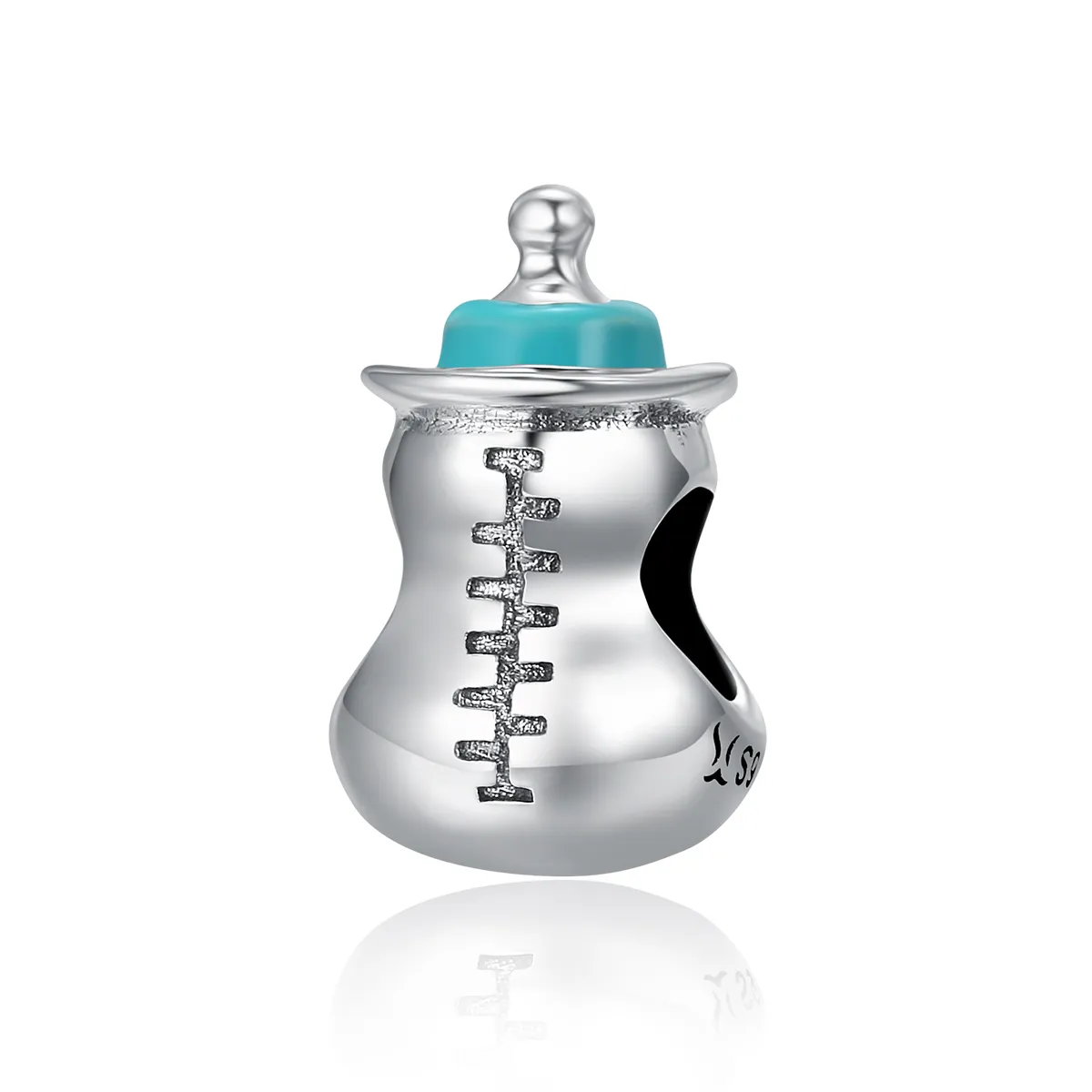 Pandora Style Silver Charm, Baby Bottle, Cyan Enamel - SCC361