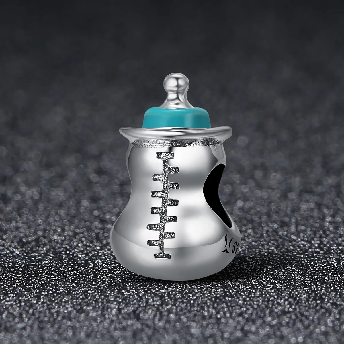 Pandora Style Silver Charm, Baby Bottle, Cyan Enamel - SCC361