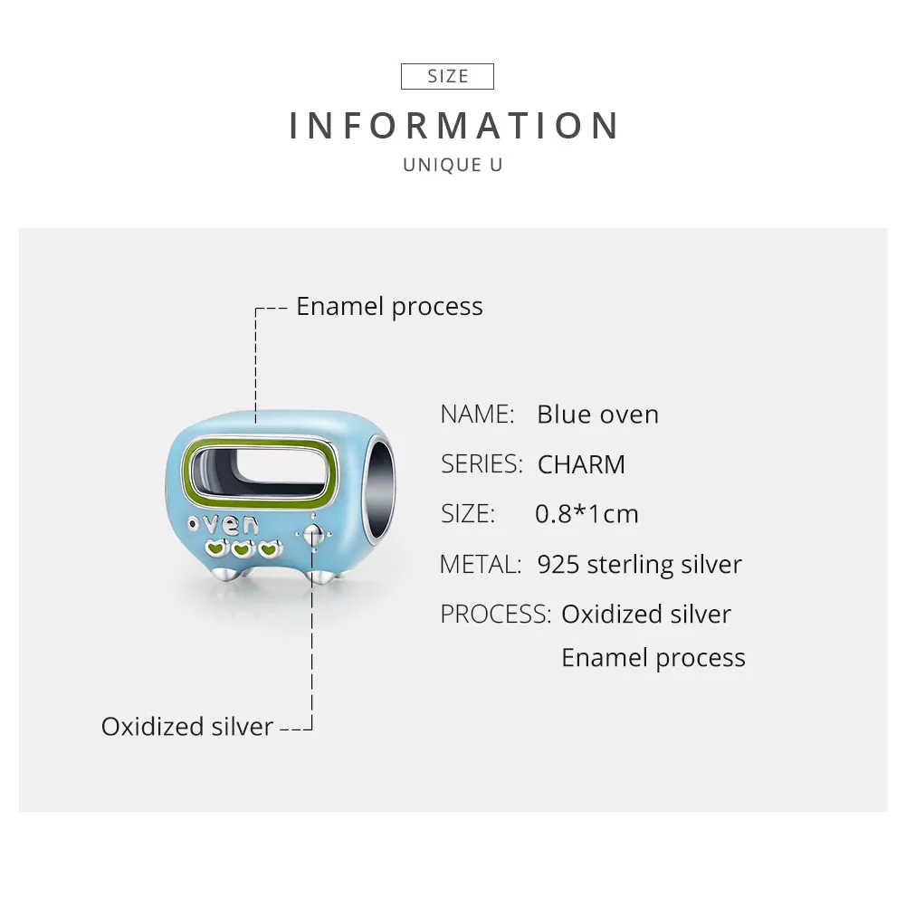 Pandora Style Silver Charm, Baking Oven, Cyan Enamel - SCC1864