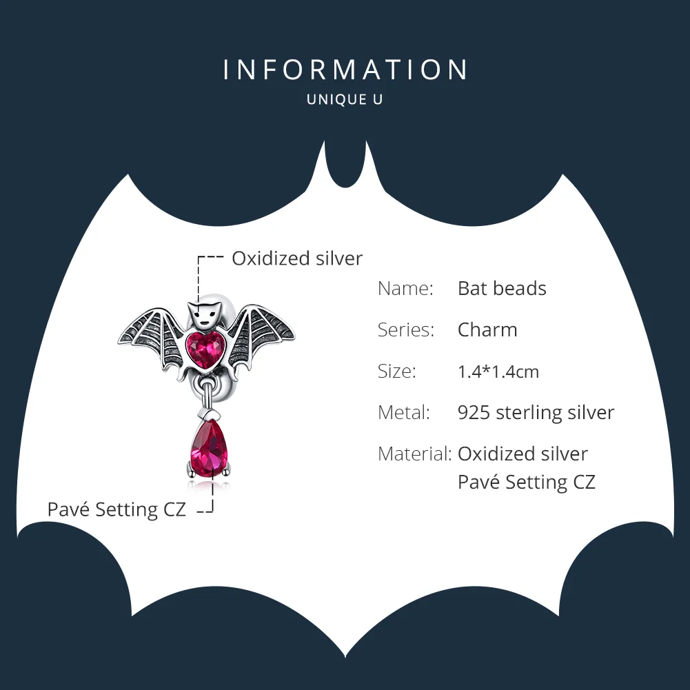 Pandora Style Silver Charm, Bat - SCC1779