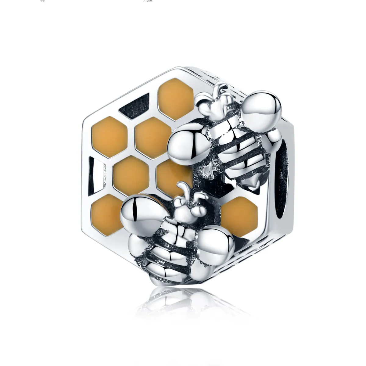 Pandora Style Silver Charm, Beehive, Orange Enamel - SCC500