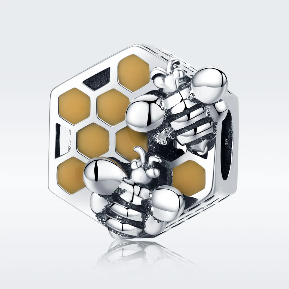 Pandora Style Silver Charm, Beehive, Orange Enamel - SCC500