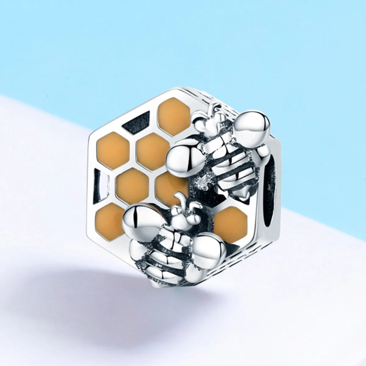 Pandora Style Silver Charm, Beehive, Orange Enamel - SCC500