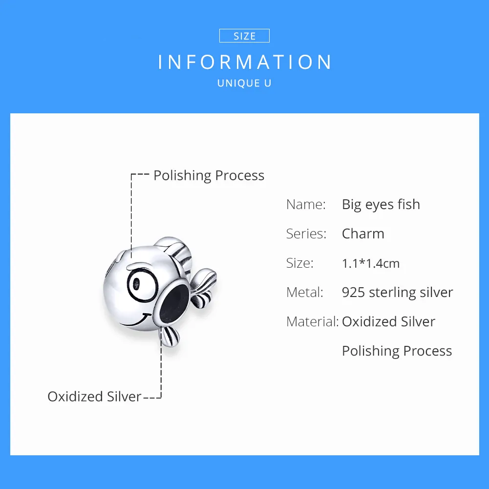 Pandora Style Silver Charm, Big Eyes Fish - SCC1477