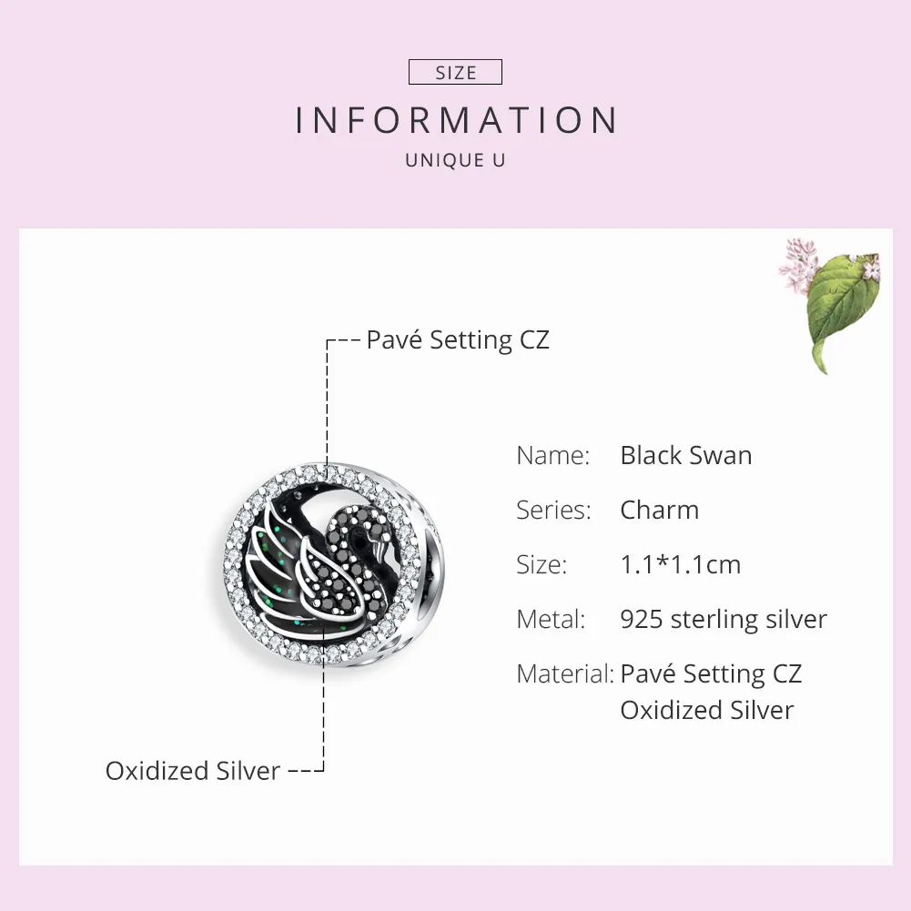 Pandora Style Silver Charm, Black Swan - SCC1342