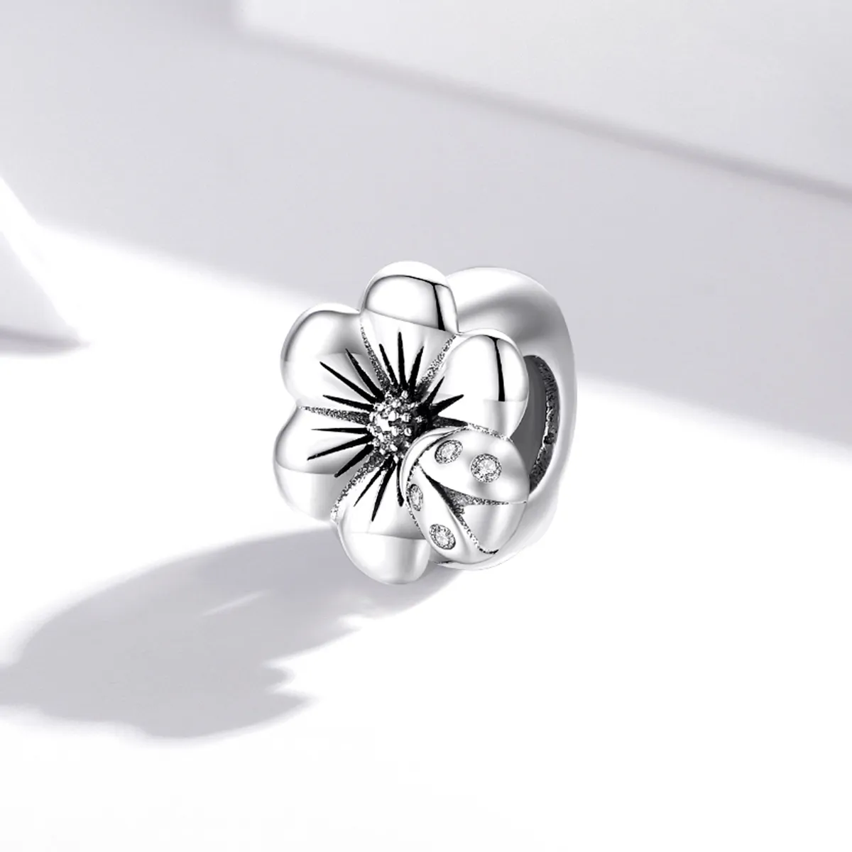 Pandora Style Silver Charm, Blooming Flower - SCC1722