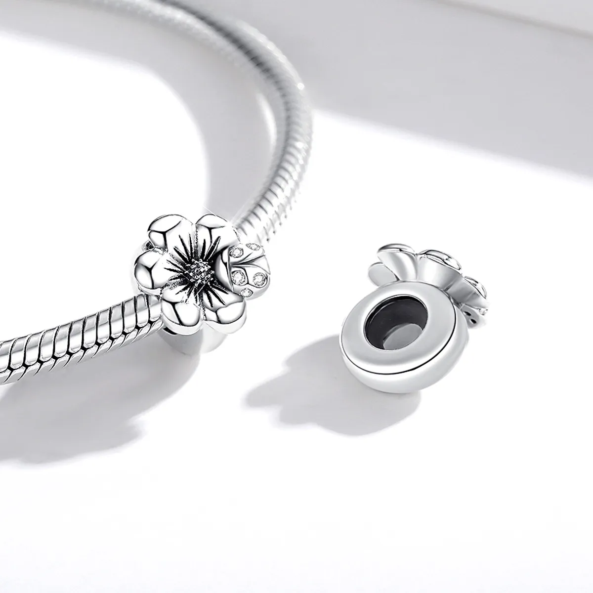 Pandora Style Silver Charm, Blooming Flower - SCC1722