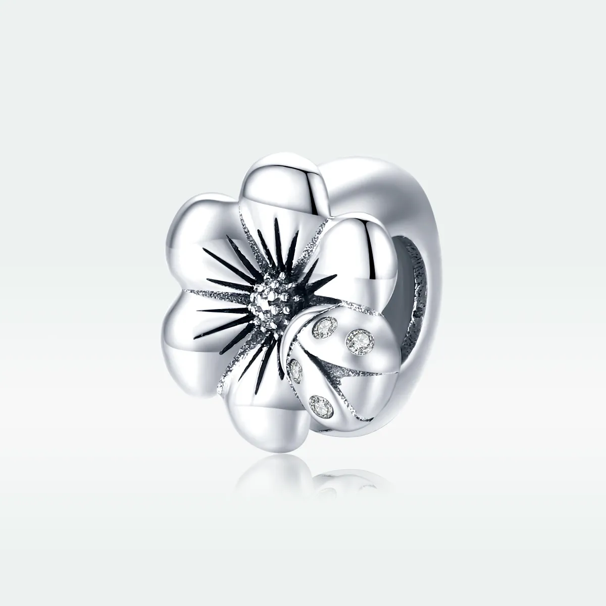 Pandora Style Silver Charm, Blooming Flower - SCC1722