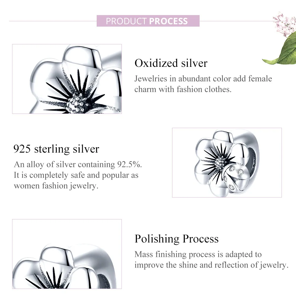 Pandora Style Silver Charm, Blooming Flower - SCC1722