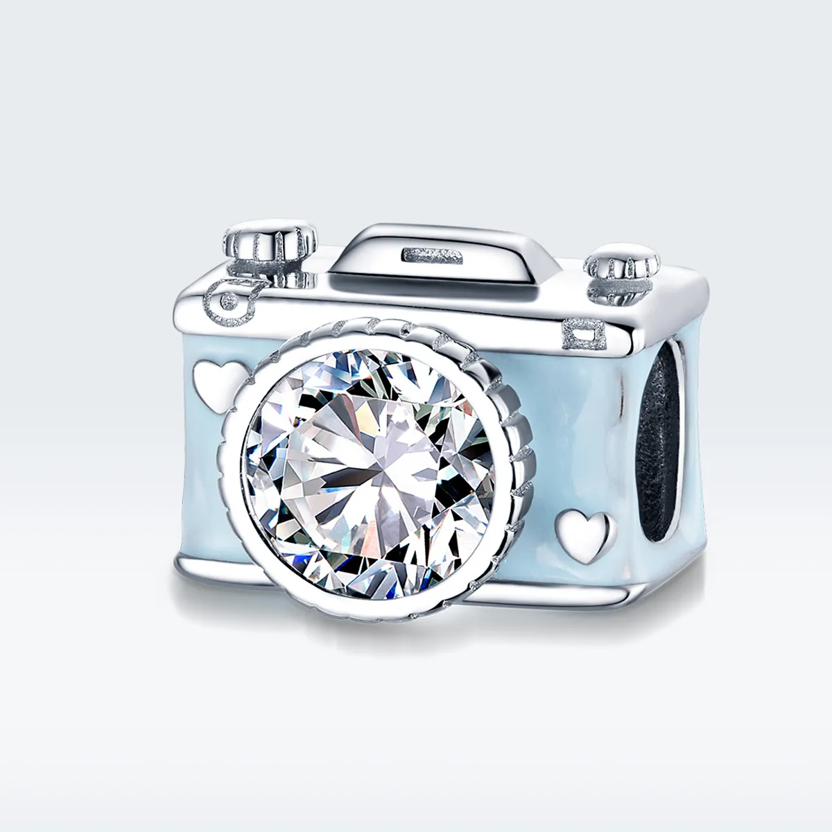 Pandora Style Silver Charm, Blue Camera, Cyan Enamel - BSC264