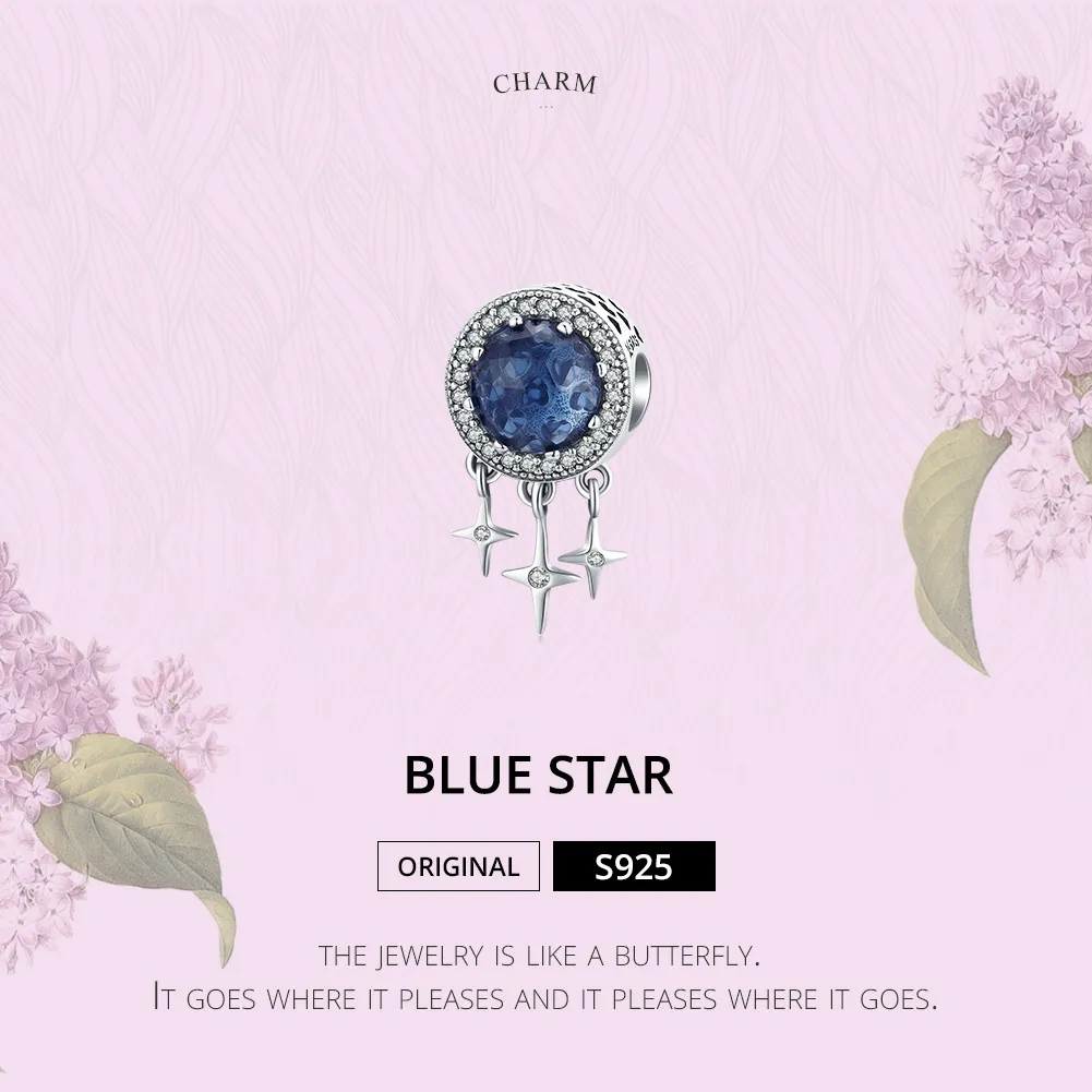 Pandora Style Silver Charm, Blue Star - SCC1432