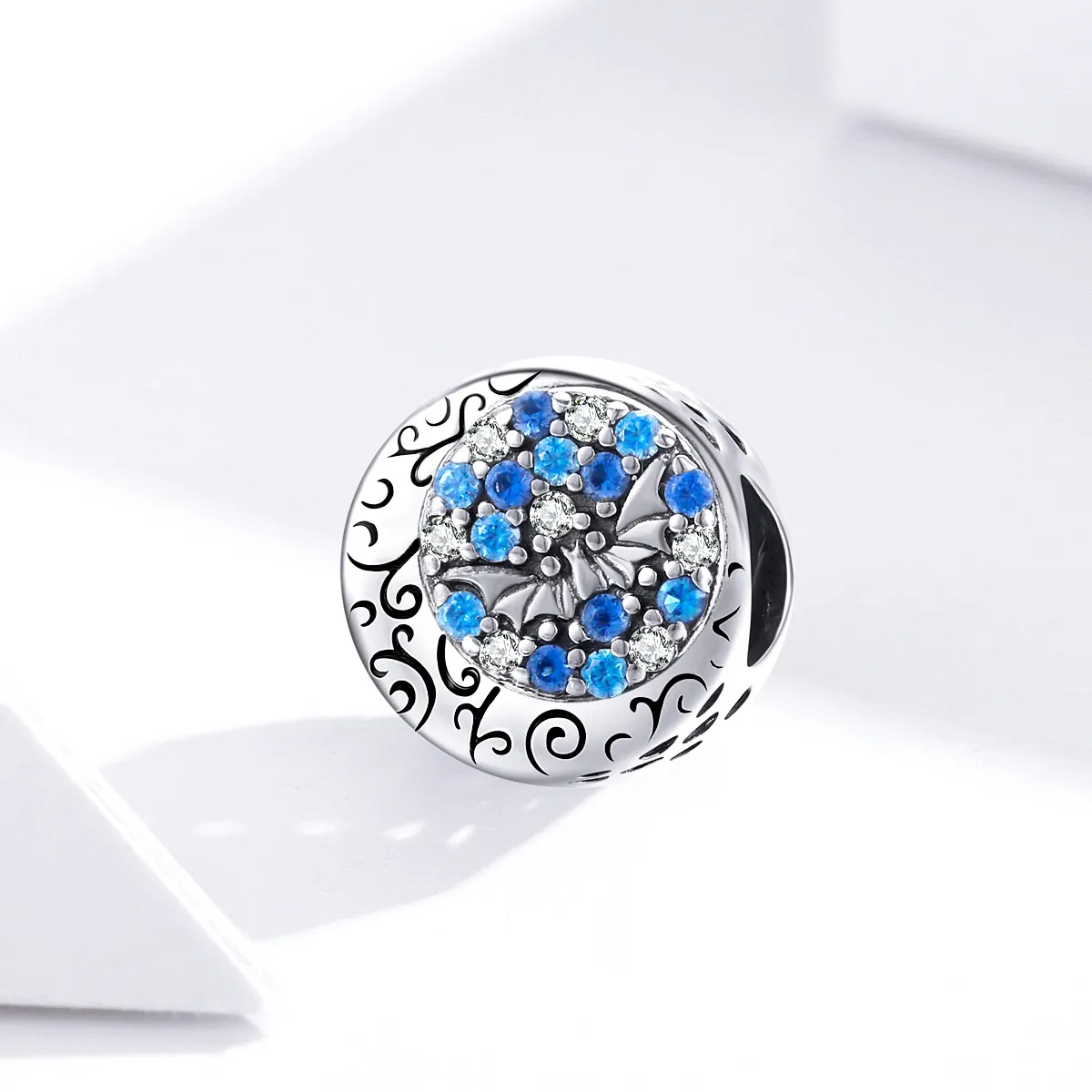 Pandora Style Silver Charm, Blue Stone Mysterious Bat - SCC1554