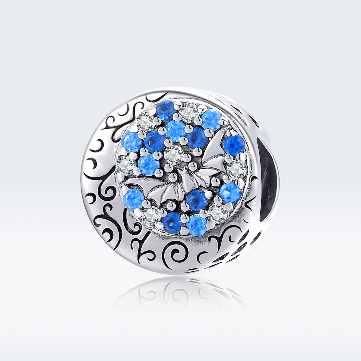 Pandora Style Silver Charm, Blue Stone Mysterious Bat - SCC1554