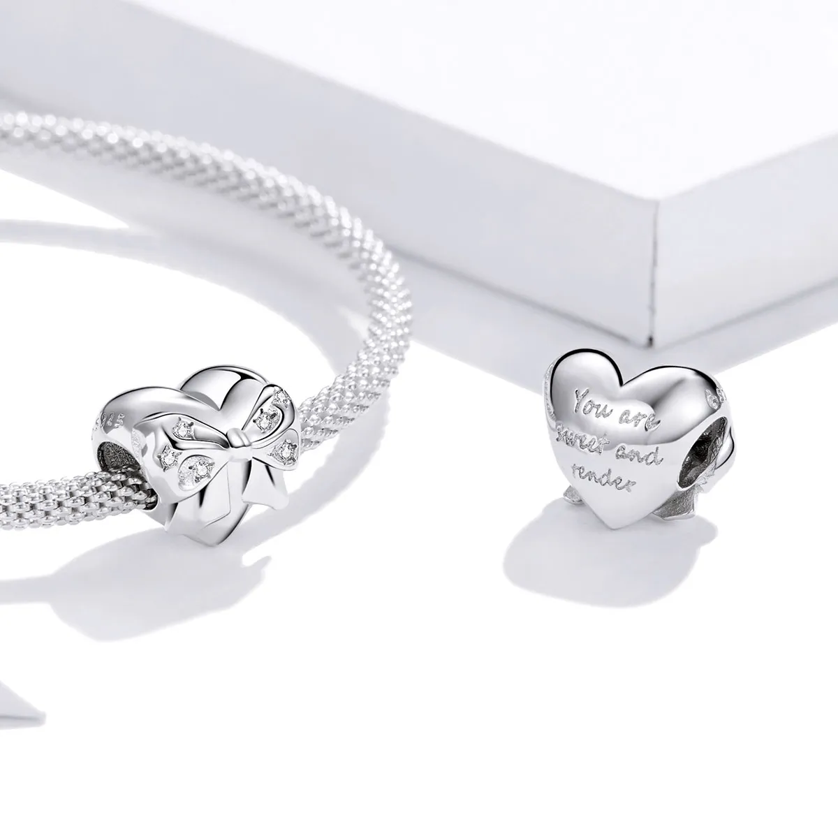 Pandora Style Silver Charm, Bow & Love Heart - BSC381