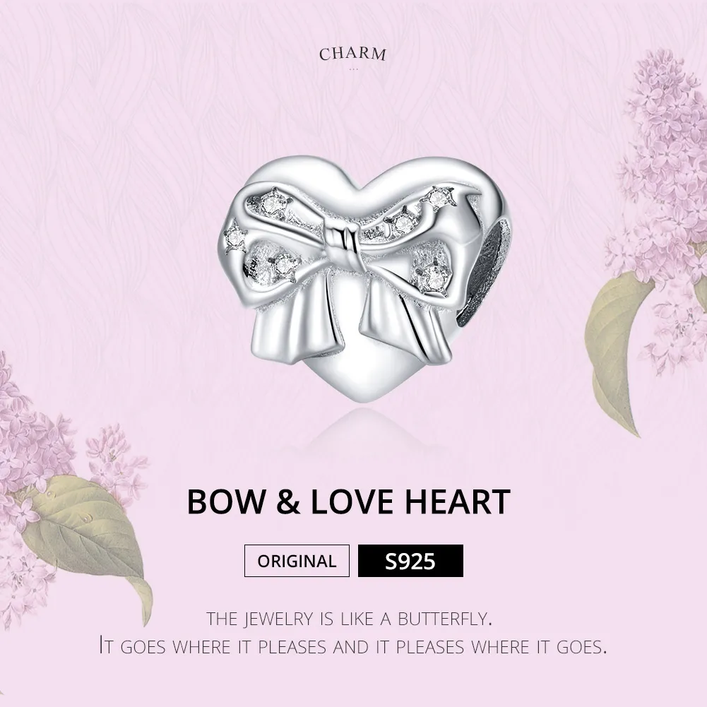 Pandora Style Silver Charm, Bow & Love Heart - BSC381