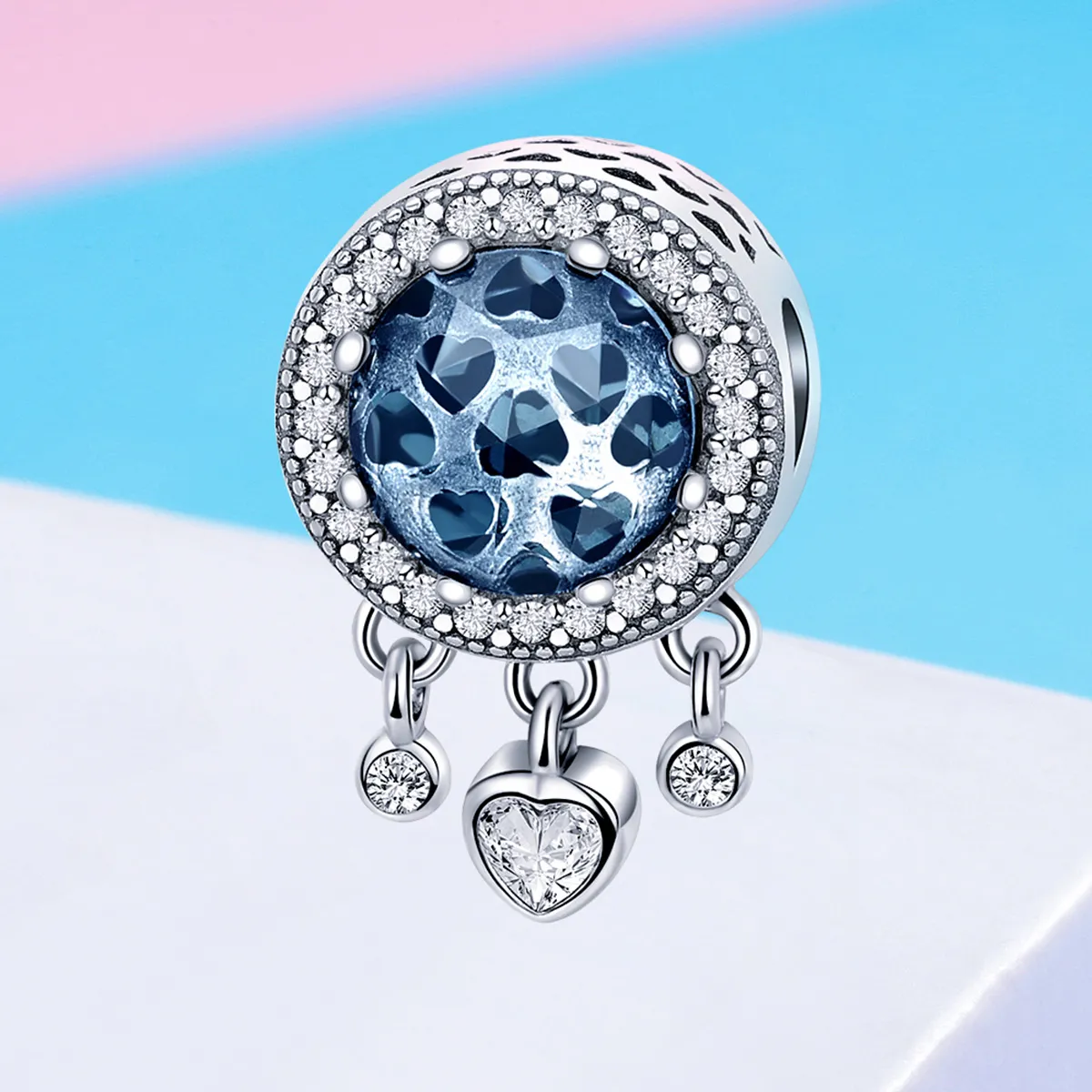 Pandora Style Silver Charm, Bright Crystal Heart - SCC724