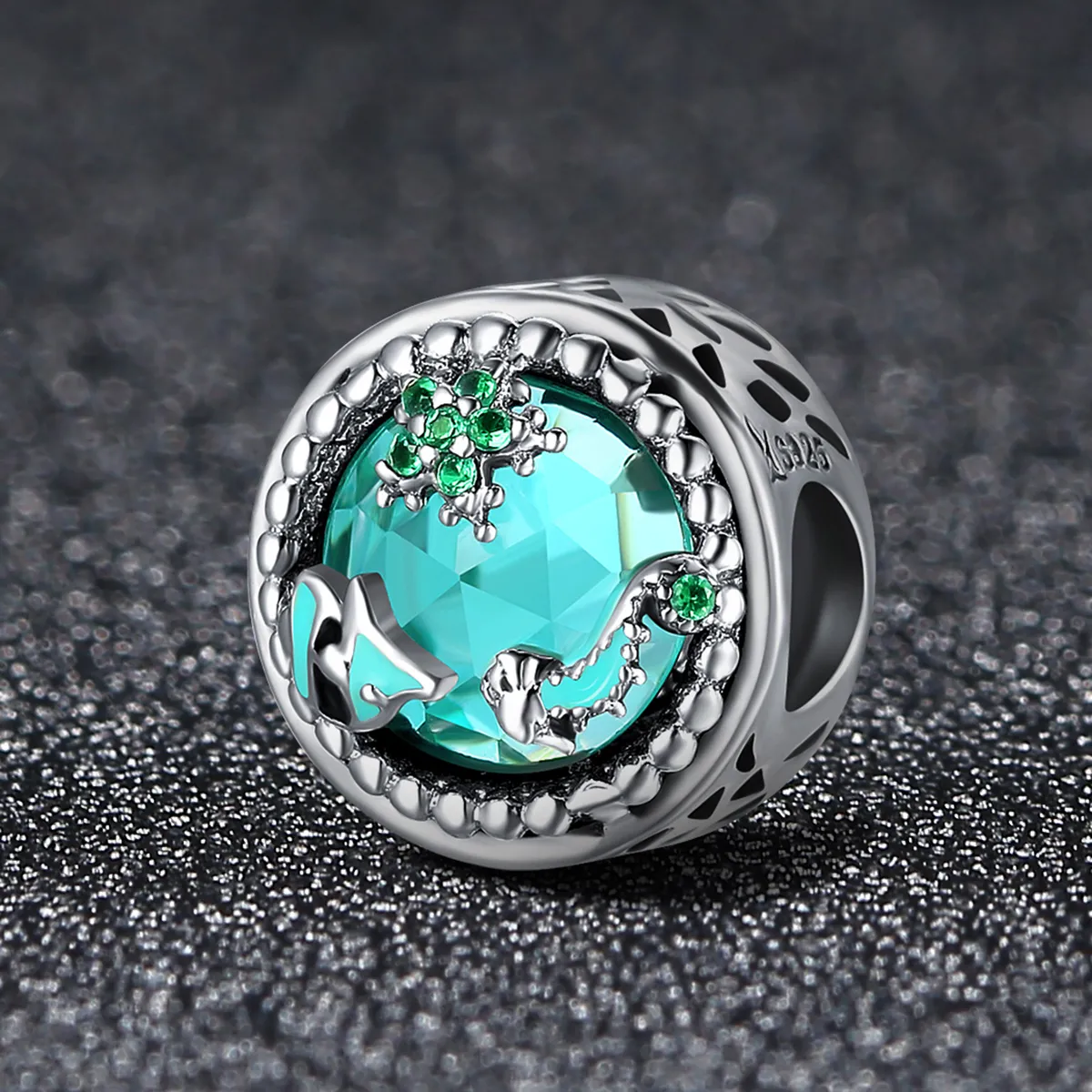 Pandora Style Silver Charm, Bright Stars, Green Enamel - SCC246