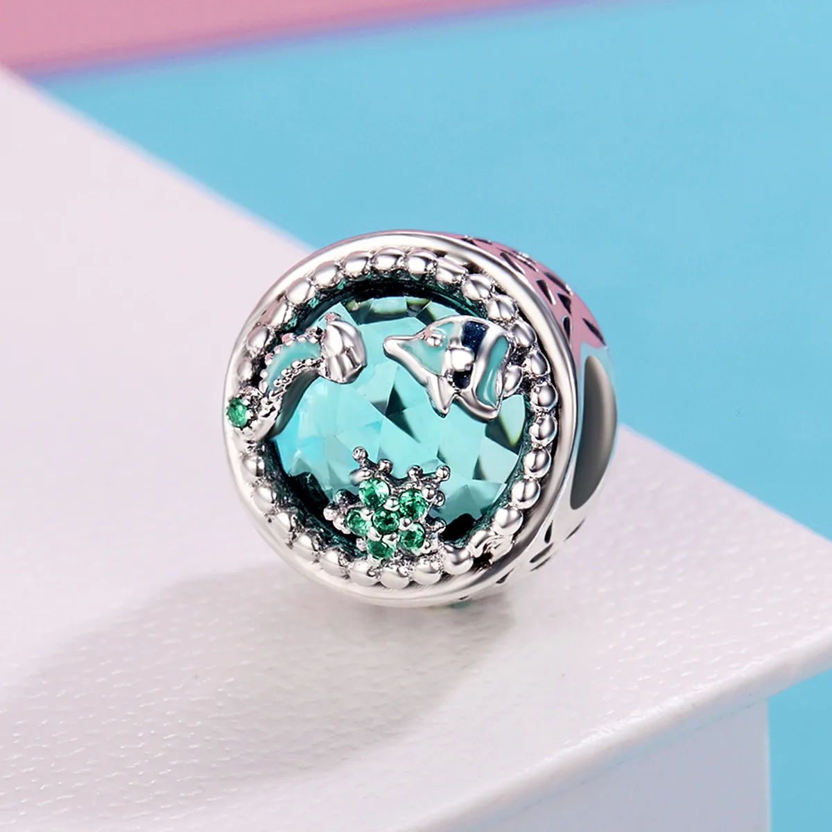 Pandora Style Silver Charm, Bright Stars, Green Enamel - SCC246