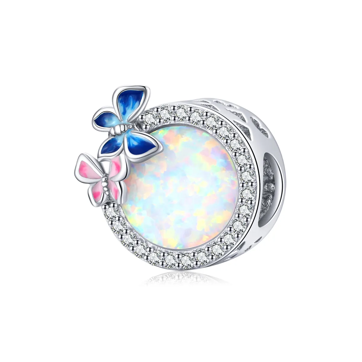 Pandora Style Silver Charm, Butterflies In Spring, Multicolor Enamel - SCC1730