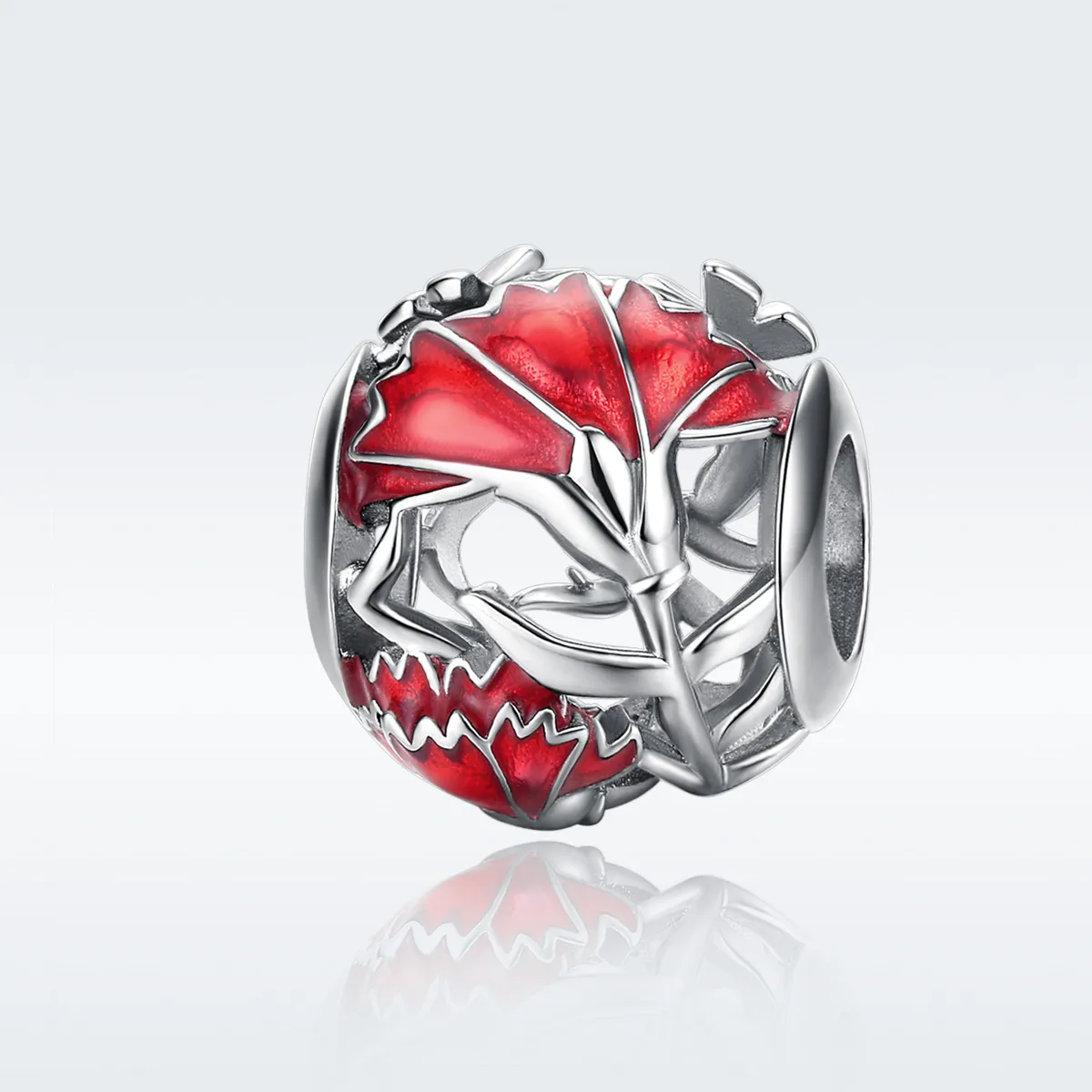 Pandora Style Silver Charm, Carnation, Red Enamel - BSC097