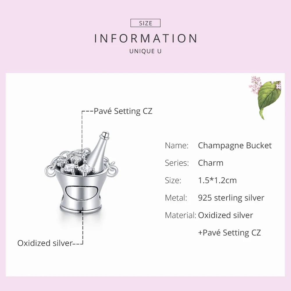 Pandora Style Silver Charm, Champagne Bucket - SCC1687