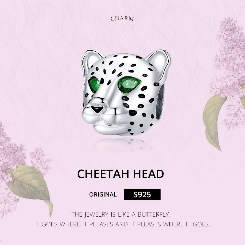 Pandora Style Silver Charm, Cheetah Head - SCC1675