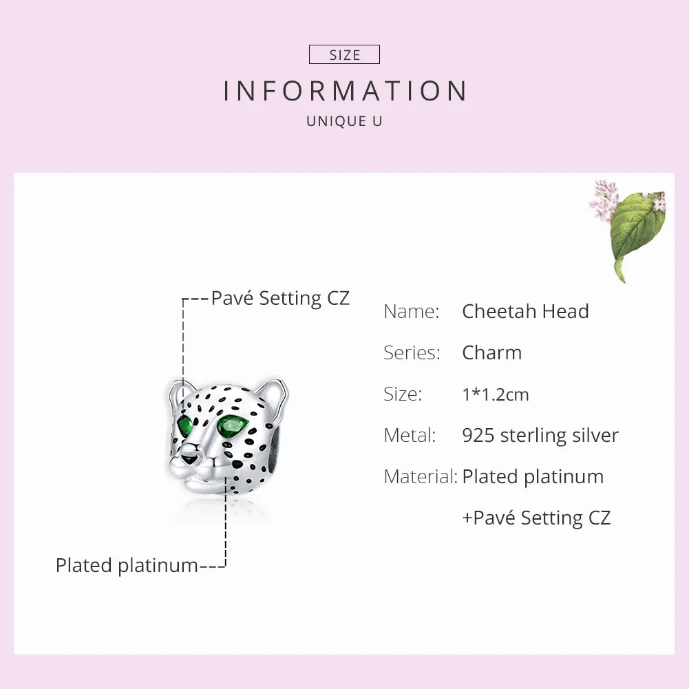 Pandora Style Silver Charm, Cheetah Head - SCC1675